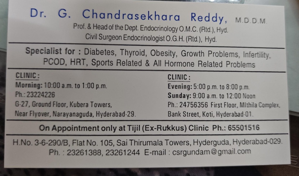 Dr. G. Chandrasekhar Reddy Visiting Card